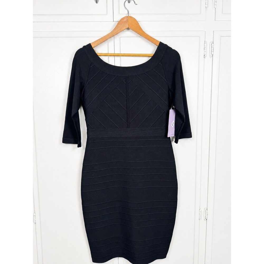 JS Collections Black Bandage Dress Scoop Neck 3/4 Sleeve Size 8 NWT